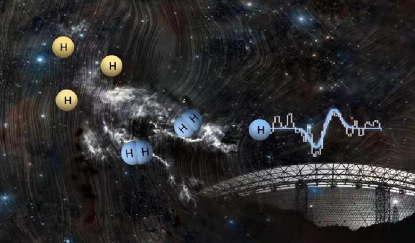 分子和望远镜叠加在星系上的图片